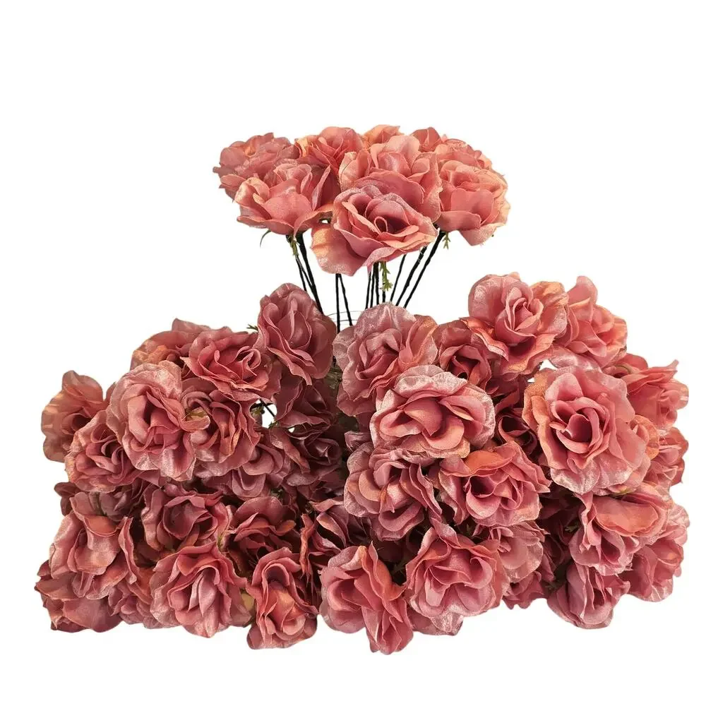Pink Satin Open Rose Stems Artificial Flowers Wedding Craft 2.5